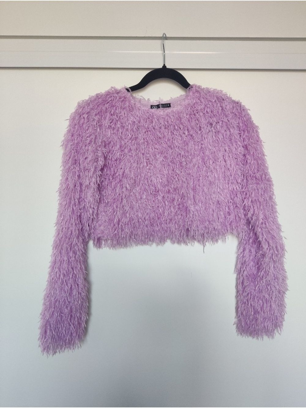 Zara Lilac Faux Fur Cropped Sweater Crewneck Fuzzy Plush S 0537 - Picture 2 of 7